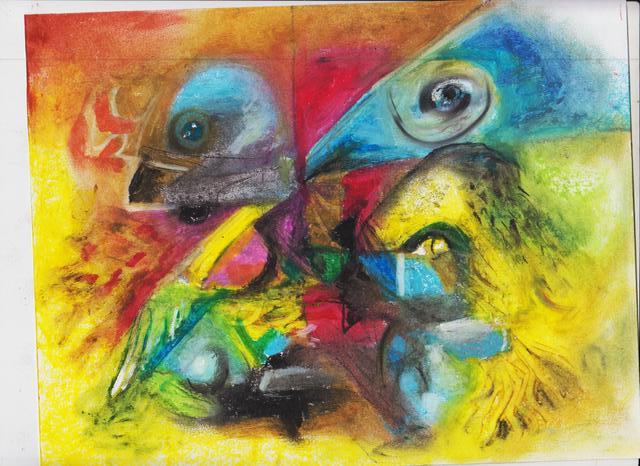 Artist Mario Ortiz Martinez. 'Pastel Collage With Birds' Artwork Image, Created in 2019, Original Collage. #art #artist