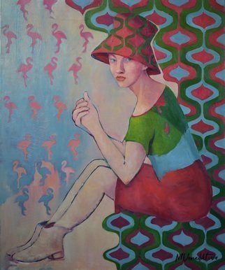 Marina Venediktova: 'flamingo vacation', 2021 Oil Painting, Beauty. 