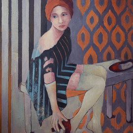 Marina Venediktova: 'stranger in red turban', 2021 Oil Painting, Beauty. Artist Description: 