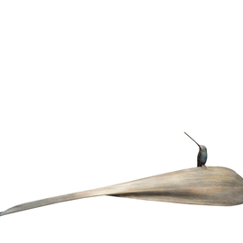 Mark Dedrie: 'Sword colibri', 2019 Bronze Sculpture, Birds. Artist Description: Bronze sculpture of a Colibri on a bronze palm leaf Selected for the 44th edition of Birds In Art at the Leigh Yawkey Woodson Art Museum US.The museum purchased in 2019 one of these exclusive sculptures for its permanent collection. ...