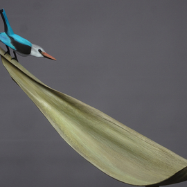 Mark Dedrie: 'woodland kingfisher', 2020 Bronze Sculpture, Birds. Artist Description: The bronze kingfisher stands on a bronze palm leaf. This whole sculpture is on a granite. ...
