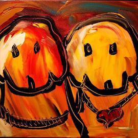 TWO DOGS FINE ART original oil painting MODERN ABSTRACT CANADIAN By Mark Kazav