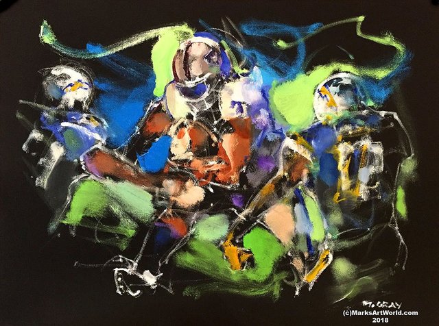 Artist Mark Gray. 'Raider Football By Mark Gray' Artwork Image, Created in 2018, Original Painting Oil. #art #artist