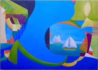 Mark Wholey: 'Blue HEad', 2016 Oil Painting, Surrealism.   Perspective, seascape, figurative and abstract in an intriguing fresh composition. ...