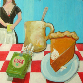Mark Wholey: 'Good Luck Pie', 2011 Acrylic Painting, Cuisine. Artist Description:  A bit of nostalgia when coffee and dessert included a cigarette and a beautiful waitress. ...