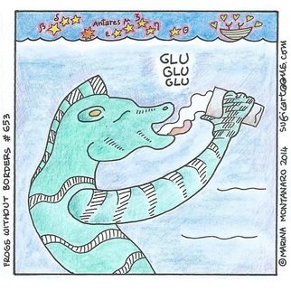 Marina Montanaro: 'Glu Glu Glu 653b', 2015 Watercolor, Comics.  Zubin Drinks Ayran / Zubin beve l'ayran       ...