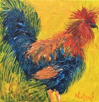 Michael Arnold: 'the rooster', 2015 Acrylic Painting, Birds.  The Rooster  original signed acrylic painting by award winning artist Michael Arnold. I created this rooster after remodeling our kitchen. We were looking at French country decor and everything pointed to roosters and chickens. I created this piece by using the handle of my paintbrush instead of the traditional method...