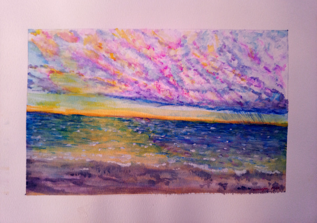 Artist Mario Tello. 'Qualicum Bay Sunset' Artwork Image, Created in 2020, Original Watercolor. #art #artist