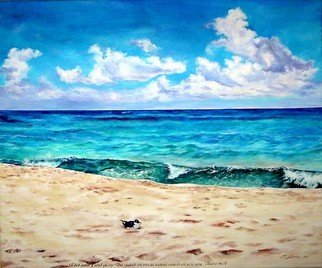 M Barona Caputo: 'Be still and know that I am God', 2006 Acrylic Painting, Beach.  A sunny and clear sky with a turquoise waters and a bird during a morning walk ...