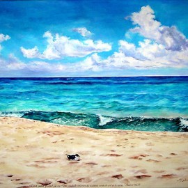 M Barona Caputo: 'Be still and know that I am God', 2006 Acrylic Painting, Beach. Artist Description:  A sunny and clear sky with a turquoise waters and a bird during a morning walk ...