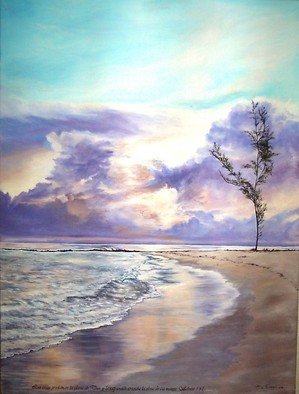 M Barona Caputo: 'His mercy is new every morning', 2006 Oil Painting, Beach.  Special recogniction at Art exhibition. LIght at the break of dawn ...