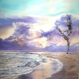 M Barona Caputo: 'His mercy is new every morning', 2006 Oil Painting, Beach. Artist Description:  Special recogniction at Art exhibition. LIght at the break of dawn ...