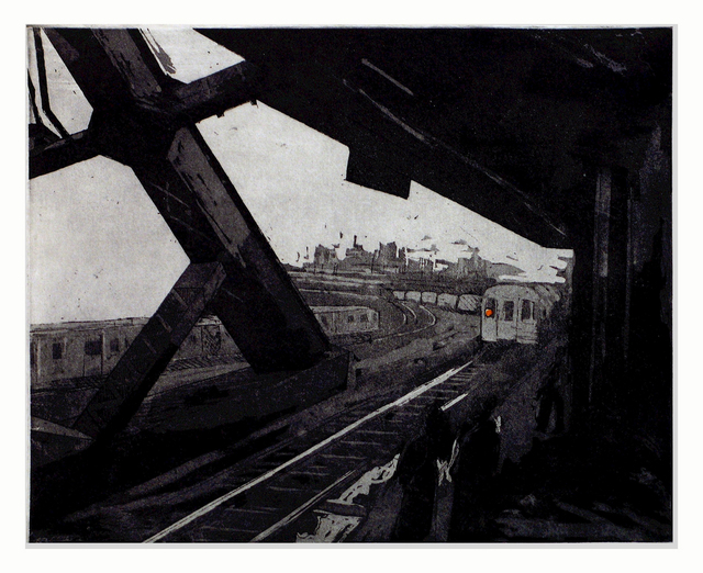 Martha Hayden  'F Train At Smith And Ninth', created in 2005, Original Printmaking Etching.