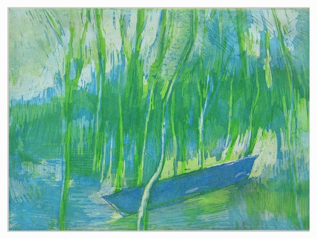 Martha Hayden  'The Blue Canoe', created in 2008, Original Printmaking Etching.