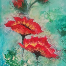 Martin Budden: 'poppies', 2020 Acrylic Painting, Floral. Artist Description: Acrylic on canvas. An abstract floral idea with brightness. ...