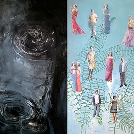 Martinho Dias: 'Deploration and Onyric Landscape, Written painting by Eurico Carrapatoso', 2004 Acrylic Painting, Abstract Figurative. Artist Description:    diptych - from the Written Paintings project   ...