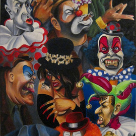 Marvin Teeples Artwork Oh Hell, The Gangs All Here, 2008 Oil Painting, Clowns