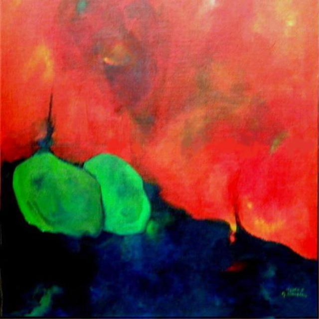 Michal Ashkenasi  'Fruit In Green', created in 2002, Original Painting Oil.