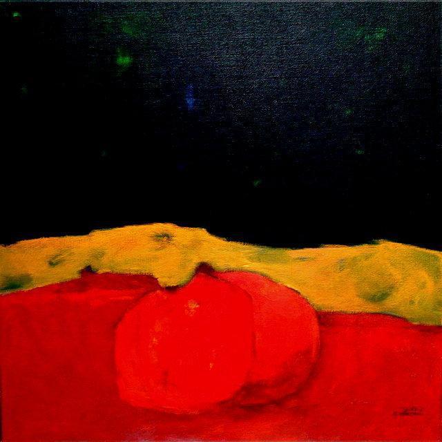 Artist Michal Ashkenasi. 'Fruit In Red' Artwork Image, Created in 2002, Original Painting Oil. #art #artist