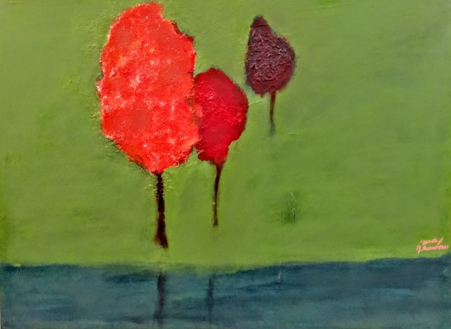 Artist Michal Ashkenasi. 'Red Trees' Artwork Image, Created in 2016, Original Painting Oil. #art #artist