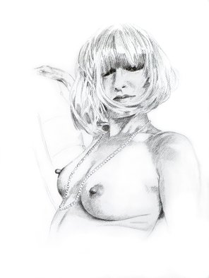 Giorgio Verona: 'Pearl Necklace', 2013 Pencil Drawing, Erotic.   nude, semi nude,  breasts, erect nipples, female nude, erotica, beauty nude,  pearls, pearl necklace, nude portrait  ...