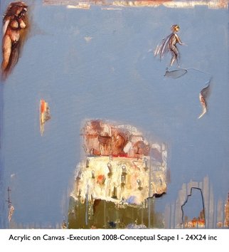 Anindya Roy: 'conceptual scape 66', 2008 Acrylic Painting, Conceptual.       A imaginative visual efect , an idea grown from broken historical monument     ...