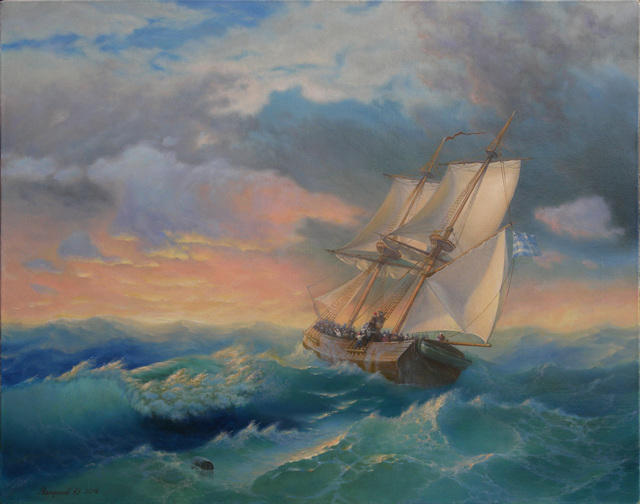 Artist Yuriy Matrosov. 'Sunset At Sea' Artwork Image, Created in 2016, Original Painting Oil. #art #artist