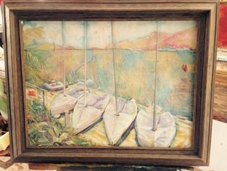 Marc Beauregard: 'back bay', 2021 Acrylic Painting, Travel. Coastal color.  Boats ...