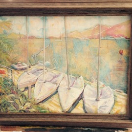 Marc Beauregard: 'back bay', 2021 Acrylic Painting, Travel. Artist Description: Coastal color.  Boats ...