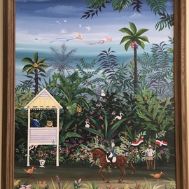 Marc Beauregard: 'parade 2', 2021 Acrylic Painting, Travel. Artist Description: Whimsical naive island inspired Dressage theme. ...