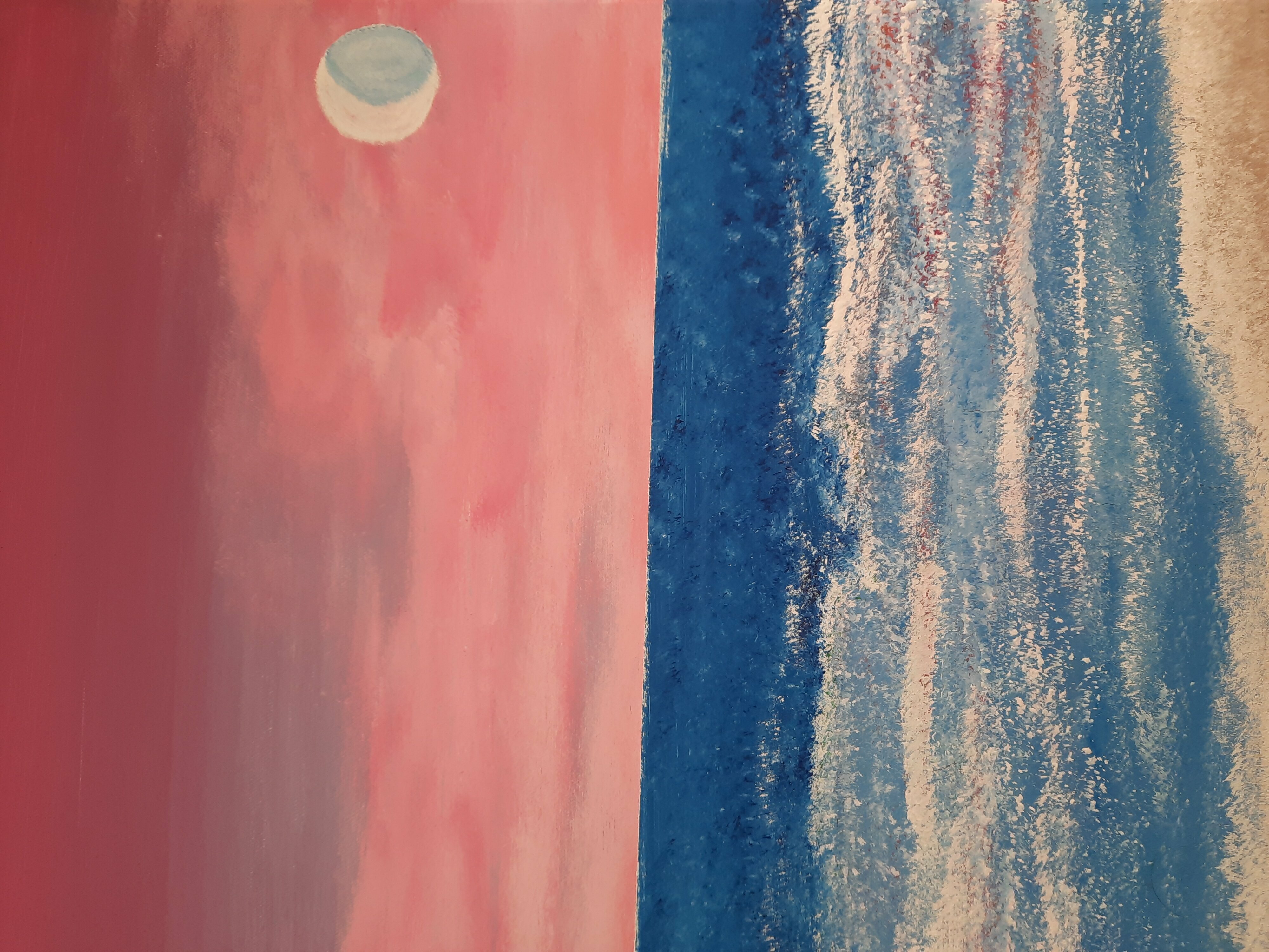 Michael Hind: 'moon lit beach stroll', 2023 Acrylic Painting, Beach. Wonderful memories of pink sky moonlit walks are remembered through this piece of work...