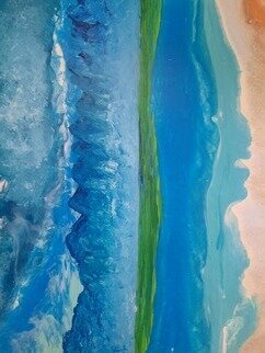 Michael Hind: 'world beyond the beach', 2023 Acrylic Painting, Beach. Sometimes a new opportunity is right beyond the reef, greener on the other side and a beautiful view...