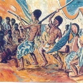 Sir Mbonu Christopher Emerem: 'The Warriors Dance 1', 1990 Oil Painting, Ethnic. 