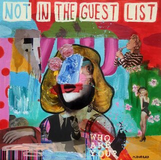 Maria Burgaz: 'not in the guest list', 2019 Collage, Abstract Figurative. Let s joke not be on the guest listIt is all a social pressure that makes those on the list appear to be above those excluded.  Can you imagine Marilyn excluded from a partyI think she would not care ...