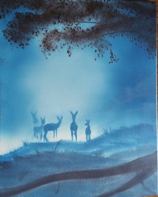 Michael Mcneill  'Misty Morning Deer', created in 2016, Original Painting Oil.