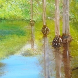 Israel Miller: 'cypress swamp', 2018 Acrylic Painting, Fauna. Artist Description: Cypress swamp in south FL...