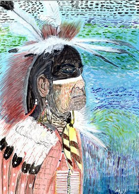 Mel Beasley: 'native american', 2018 Watercolor, Ethnic. Native American with painted face. ...