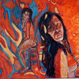 Melcha C: 'Behind the shadows', 2008 Acrylic Painting, nudes. Artist Description:  Acrylic and mixed media on canvas.  Lots of textures!    ...
