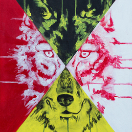 Melissa Burgher: 'Spirit Wolf', 2015 Acrylic Painting, Animals. Artist Description:  Medicine wheel, wolf, hunter, family, loyalty, strength, animal, fierce, lone wolf, first nations ...