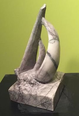 Merewyn Heath: 'Catamaran Sail', 2016 Marble Sculpture, Boating.  Incredible carved Turkish Marble with elegant veins of dark lilac gray makes this sailing catamaran a unique statement in fine art.  ...