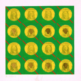 Youri Messen-jaschin: 'Mr Dollar  II', 1996 Tempera Painting, Optical. Artist Description: Description: Gouache & collage on paper Kinetic Art (r) 1996 by ProLitteris Po. Box CH- 8033 Zurich(c) 1996 by Youri Messen- Jaschin Switzerland ...