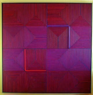 Youri Messen-jaschin: 'Strip', 1998 Oil Painting, Optical. Oil Paiting with 2 neon red and blue.Optical Art Kinetic art(r) 1998. by ProLitteris, Po. Box CH- 8033 Zurich / (c) 1998 by Youri Messen- Jaschin Switzerland ...