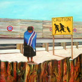 Eduardo Diaz: 'Frontera', 2002 Oil Painting, Political. 