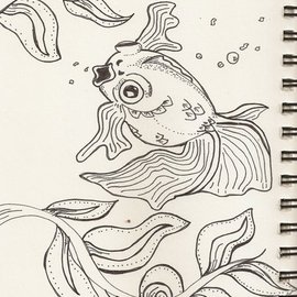 Mia Russell: 'Fish', 2014 Pen Drawing, Abstract. 