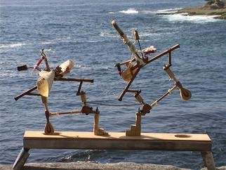 Micha Nussinov: 'Trapeze', 2002 Mixed Media Sculpture, Other. Piano hammers and other recycled materials are combined with screws, nuts, springs, wires, canvas and carved sandstone to form figurative sculpture. ...