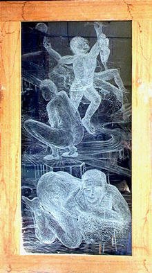 Micha Nussinov: 'Untitled G1', 2003 Glass, Figurative. The sense of measure as how soft or hard to apply the etching tool on the glass is very critical as every mark is there to stay....