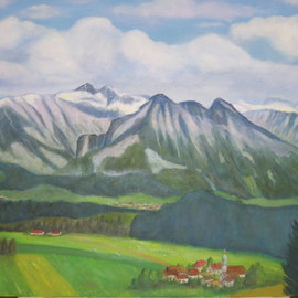 Michael Navascues: 'Bavarian Alps', 2010 Oil Painting, Landscape. Artist Description:   Alpine landscape with villages      ...