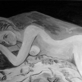 Michael Iskra: 'claudia', 2018 Oil Painting, nudes. Artist Description: Nude lying in bed. ...