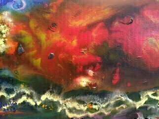 Michael Schaffer: 'Rough Seas', 2016 Acrylic Painting, Abstract. A giant red dragon causes rough seas. ...