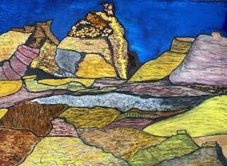 Michael Schaffer: 'high desert 5', 2023 Mixed Media, Abstract. Abstract landscape painting depicting the high desert landscape of Joshua Tree National Park in Southern California. ...